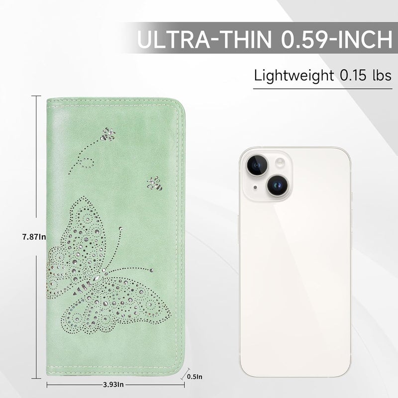 KITEVIUN RFID Wallet Women Ultra Slim Thin Womens Wallet Compact Clutch Long Ladies Wallet for Women Peppermint-Mambo-Green - Image 2